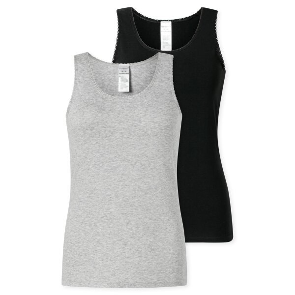 SCHIESSER Damen Tops, 2er Pack - 2Pack Trägertops, Unterhemd, Stretch Cotton, uni Schwarz/Grau 3XL