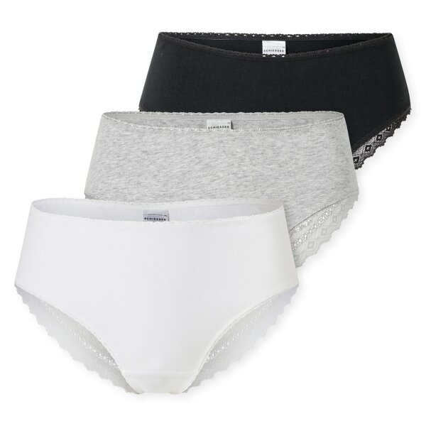 SCHIESSER womens Brazilian panties, 3-pack - 3-pack Brazilian, stretch cotton, plain Black/Grey/White S (Small)