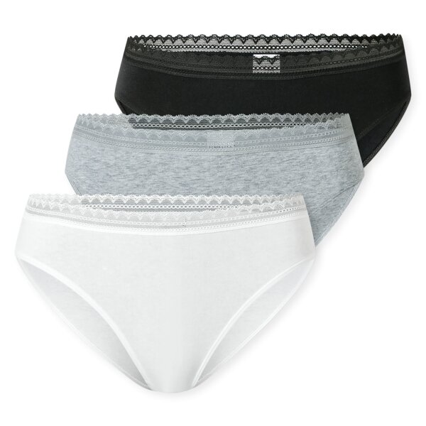 SCHIESSER Damen Rio-Slips, 3er Pack - 3Pack Rio Slip, Stretch Cotton, uni Schwarz/Grau/Weiß S
