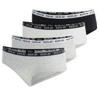 REPLAY womens panties, 4-pack - briefs, logo waistband, cotton blend Black/white/grey XL (X-Large)