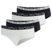REPLAY womens panties, 4-pack - briefs, logo waistband, cotton blend Black/White S (Small)