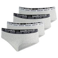 REPLAY Damen Panties, 4er Pack - Slip, Logobund, Baumwollmischung Grau S