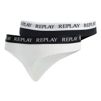 REPLAY womens thongs, pack of 4 - thong, logo waistband, cotton blend Black/White XL (X-Large)