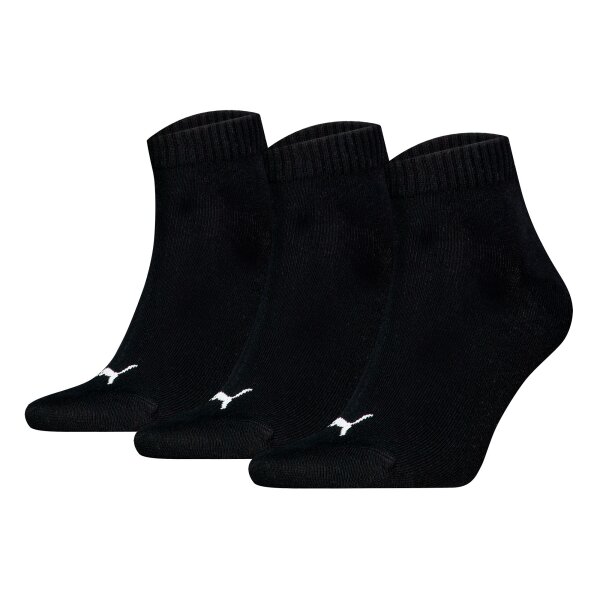 PUMA Unisex Quartersocken, 3er Pack - Quarter Plain 3P, Logo, einfarbig Schwarz 39-42