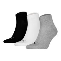 PUMA Unisex Quartersocken, 3er Pack - Quarter Plain 3P, Logo, einfarbig Grau/Schwarz/Weiß 43-46