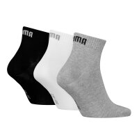 PUMA Unisex Quartersocken, 3er Pack - Quarter Plain 3P, Logo, einfarbig Grau/Schwarz/Weiß 43-46