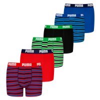 PUMA Jungen Boxer Shorts, 6er Pack - Everyday Striped Boxers ECOM 6P, Cotton Stretch, Streifen Blau/Grün/Rot 122-128