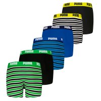 PUMA Boys Boxer Shorts, 6 Pack - Everyday Striped Boxers ECOM 6P, Cotton Stretch, Stripes Black/Blue/Green 122-128