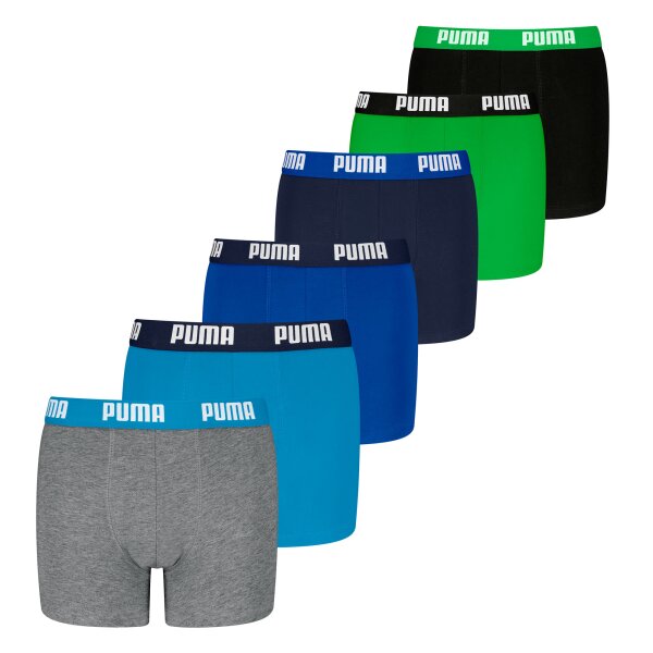 PUMA Jungen Boxer Shorts, 6er Pack - Everyday Basic Boxers ECOM 6P, Cotton Stretch Blau/Grau/Grün 122-128