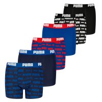 PUMA Boys Boxer Shorts, Pack of 6 - Everyday Logo Print Boxers ECOM 6P, Cotton Stretch Black/Blue/Red 122-128