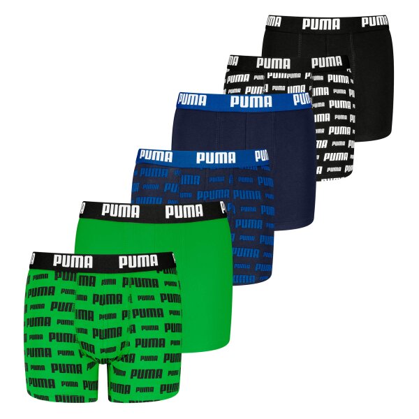 PUMA Boys Boxer Shorts, Pack of 6 - Everyday Logo Print Boxers ECOM 6P, Cotton Stretch Black/Blue/Green 158-164