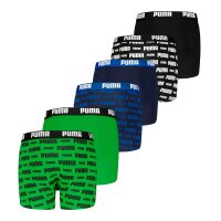 PUMA Jungen Boxer Shorts, 6er Pack - Everyday Logo Print Boxers ECOM 6P, Cotton Stretch Schwarz/Blau/Grün 170-176