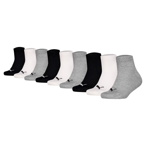 PUMA Kids Quarter socks, 9-pack - Plain Quarter ECOM 9P, logo, solid colour Black/White/Grey 27-30 (9-11.5 UK)
