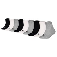 PUMA Kinder Quartersocken, 9er Pack - Plain Quarter ECOM 9P, Logo, einfarbig Schwarz/Weiß/Grau 27-30