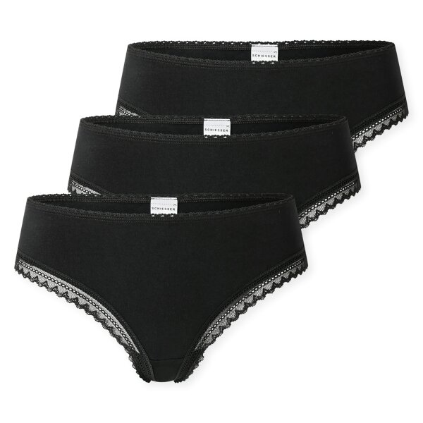 SCHIESSER Womens Thongs, 3-Pack - 3Pack Cheeky String, Stretch Cotton, solid Black S (Small)