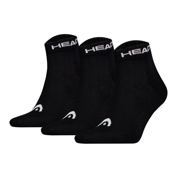 HEAD Unisex Quarter socks, 3-pack - Elements All Sport Quarter, logo, solid colour Black 39-42 (UK 6-8)