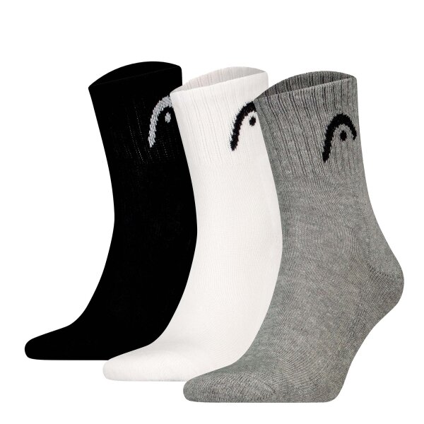 HEAD Unisex Socks, 3-pack - All Sports Training Short Crew, sports socks, logo, solid colour Grey/White/Black 43-46 (UK 9-11)