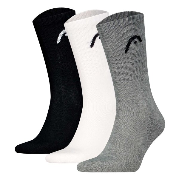 HEAD Unisex Socken, 3er Pack - All Sport Training Crew, Sportsocken, Logo Grau/Weiß/Schwarz 43-46