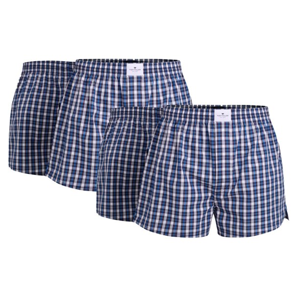 TOM TAILOR mens boxer shorts, 4-pack - woven shorts, cotton, poplin, check Blue S (Small)