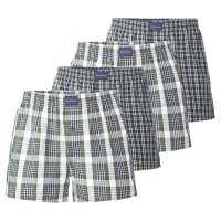 TOM TAILOR Mens Woven Boxer Shorts, 4-Pack - Underwear, Underpants, Cotton, Logo, checkered Blue/Green/White S (Small)
