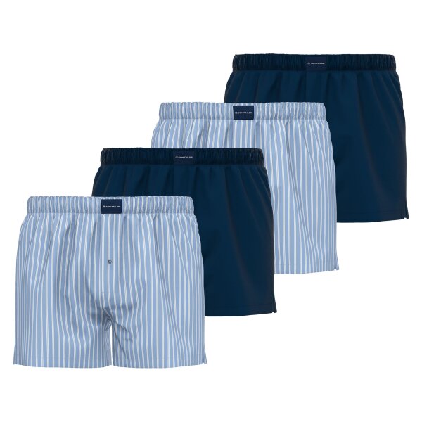 TOM TAILOR Mens Web Boxer Shorts, 4-pack - Pure Cotton, Westside C, checkered Dark blue/Light blue/White S (Small)