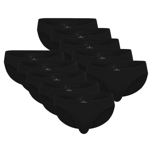 TOM TAILOR Mens Brief, 10-pack - Mini Brief, Basic, plain Black L (Large)