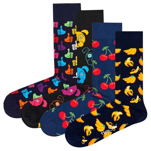 Happy Socks Unisex Socken, 4er Pack - Classic Crew, Organic Cotton, Farbmix Dog-Cherry 36-40