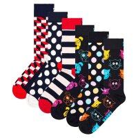 Happy Socks Unisex Socken, 6er Pack - Classic, Muster, Baumwollmischung, gemischte Farben FilledOptic-Dog 36-40
