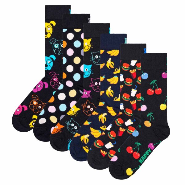 Happy Socks Unisex Socks, 6-Pack - Classic, Pattern, Cotton Blend, Mixed Colors Dog-Banana 41-46 (UK 7,5-11,5)