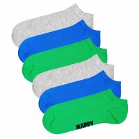 Happy Socks Unisex Sneaker Socks, 6-pack - Solid Socks Low, cotton blend, solid color Gray/Blue/Green 36-40 (UK 4-7)