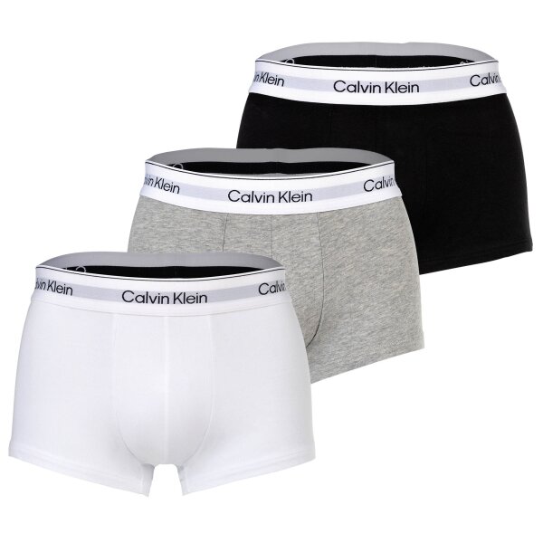 Calvin Klein mens boxer shorts, 3-pack -Trunks, Icon Stretch, logo waistband Black/White/Grey S (Small)