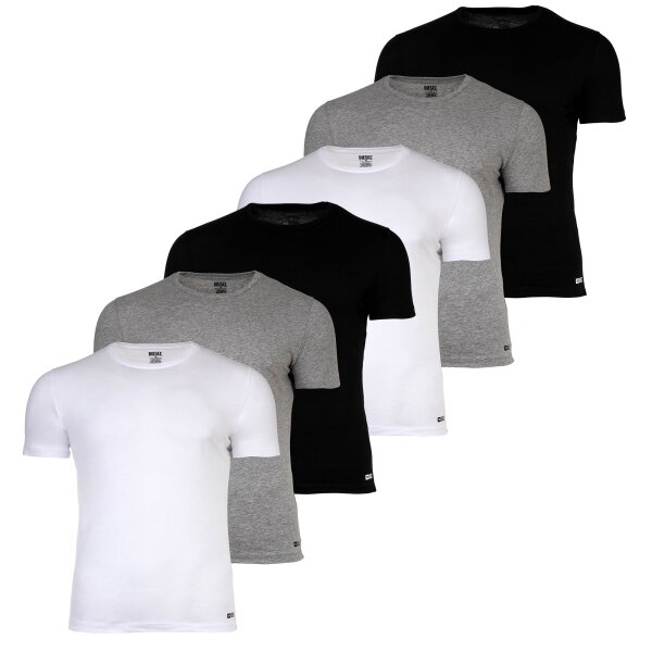 DIESEL Herren T-Shirt, 6er Pack - RANDAL, Unterhemd, Rundhals, kurzarm, Baumwolle Schwarz/Grau/Weiß S