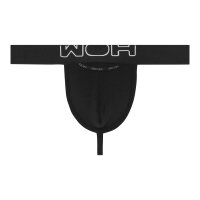 WOH Herren G-String - Sexy Fun, Basic Slip, Logo, Baumwoll-Stretch, einfarbig Schwarz XL
