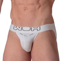WOH Herren Jockstrap - Sexy Fun, Basic Slip, Logo, Baumwoll-Stretch, einfarbig Weiß S