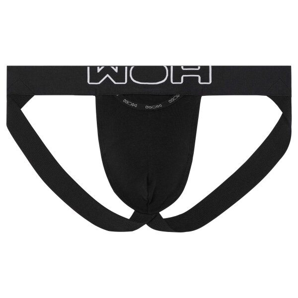 WOH Herren Jockstrap - Sexy Fun, Basic Slip, Logo, Baumwoll-Stretch, einfarbig Schwarz XL