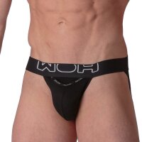 WOH Mens G-String - Sexy Fun, Basic Underwear, Logo, Cotton Stretch, plain Black XL (X-Large)