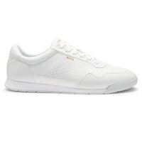 BOSS mens trainers – Nitan ltpf, low-top sneaker, trainer, real leather, logo White EUR 41 (UK 7)