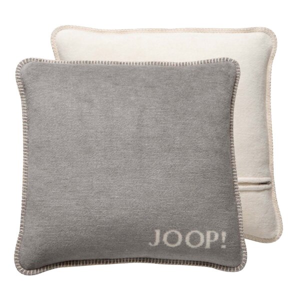 JOOP! cushion cover - MDF Melange Doubleface, logo Light grey 50x50cm