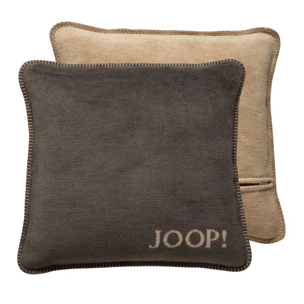 JOOP! Kissenhülle - MDF Melange Doubleface, Logo Braun 50x50cm