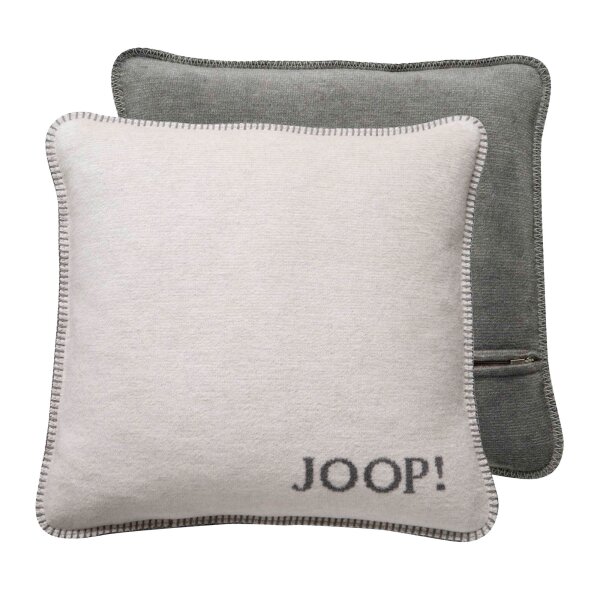 JOOP! cushion cover - MDF Melange Doubleface, logo Ecru 50x50cm