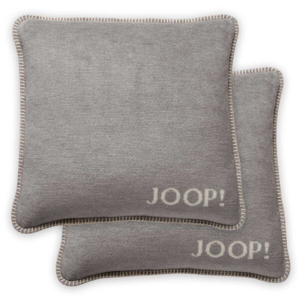JOOP! Kissenhülle, 2er Pack - MDF Melange Doubleface, Logo Hellgrau 50x50cm