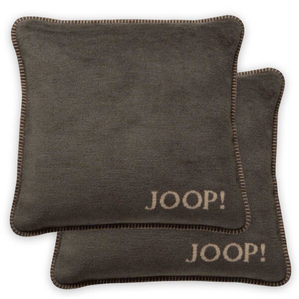 JOOP! Kissenhülle, 2er Pack - MDF Melange Doubleface, Logo Braun 50x50cm