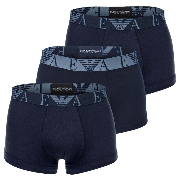 EMPORIO ARMANI Herren Trunks, 3er Pack - BOLD MONOGRAM, Shorts, Stretch Cotton Blau2 S