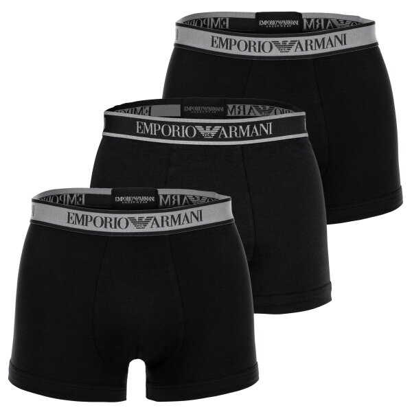 EMPORIO ARMANI Herren Trunks, 3er Pack - CORE LOGOBAND, Shorts, Stretch Cotton Schwarz2 M