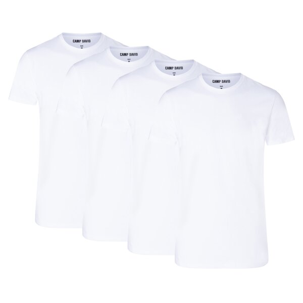 CAMP DAVID Mens T-Shirts, 4-Pack - Crew Neck T-Shirt 4P, Cotton Stretch White 2XL (XX-Large)