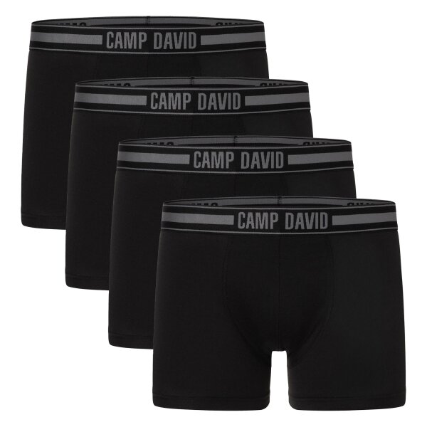 CAMP DAVID Herren Boxershorts, 4er Pack - Comfort Cotton Boxershorts 4P, Logo Schwarz M