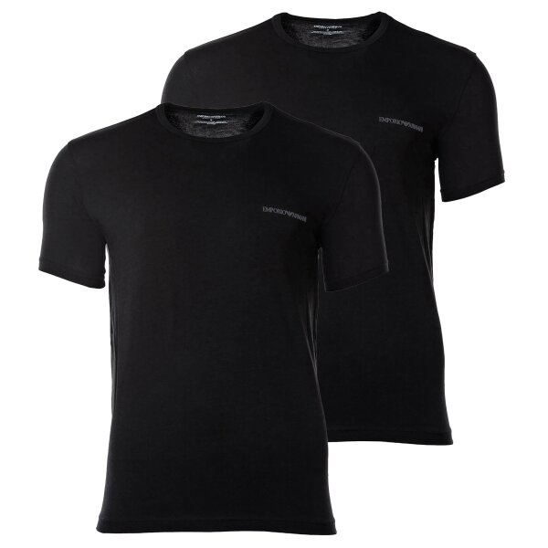 EMPORIO ARMANI Mens T-shirt, 2-pack - CORE LOGO BAND, round neck, stretch cotton Black2 L (Large)
