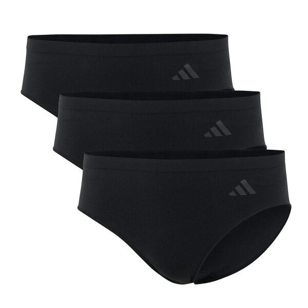 adidas Damen Slips, 3er Pack - Sport Active Seamless, Hipster, Unterwäsche, Logo, einfarbig Schwarz L