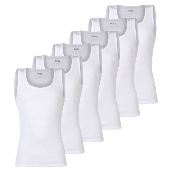 BOSS mens vests, 6-pack, ribbed - Tank Top RibClassic, round neck, cotton White M (Medium)