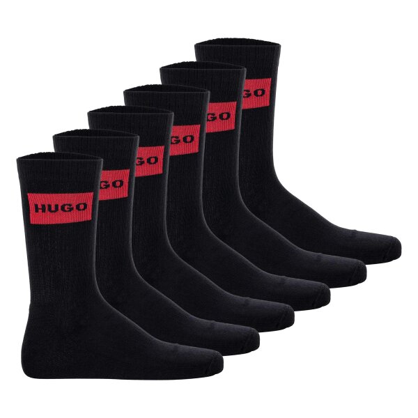 HUGO Herren Socken, 6er Pack - QS Rib Label CC, gerippt, Logo, Baumwollmischung Schwarz 39-42